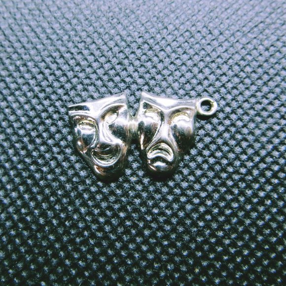 High Luster Sterling Silver Theater Masks Bracelet Charm - Picture 1 of 3